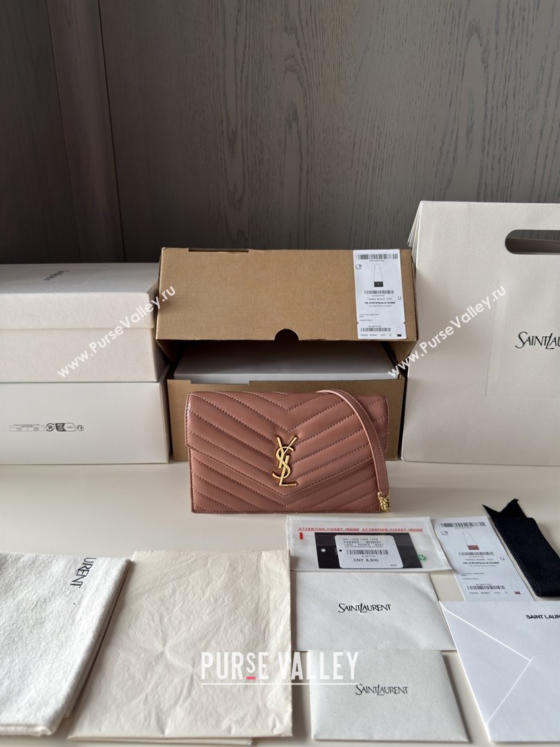 Saint Laurent Cassandre Matelasse Envelope Chain Wallet in Lambskin 742920 Pink 2024 Top Quality (HONGS-25081108)