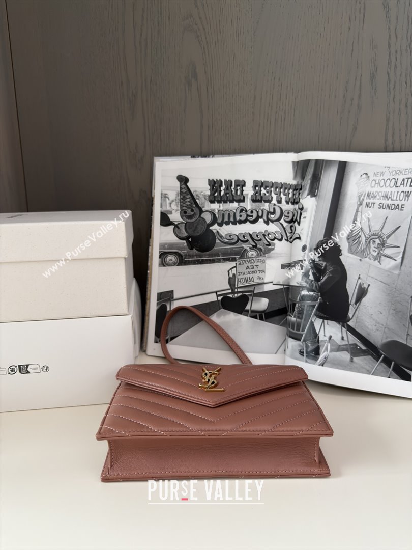 Saint Laurent Cassandre Matelasse Envelope Chain Wallet in Lambskin 742920 Pink 2024 Top Quality (HONGS-25081108)