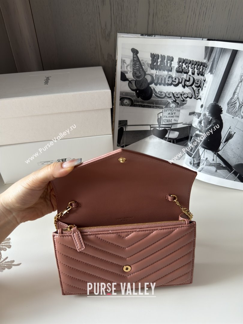 Saint Laurent Cassandre Matelasse Envelope Chain Wallet in Lambskin 742920 Pink 2024 Top Quality (HONGS-25081108)