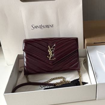 Saint Laurent Cassandre Matelasse Envelope Chain Wallet in Waxy Leather 742920 Burgundy 2024 Top Quality (HONGS-25081109)