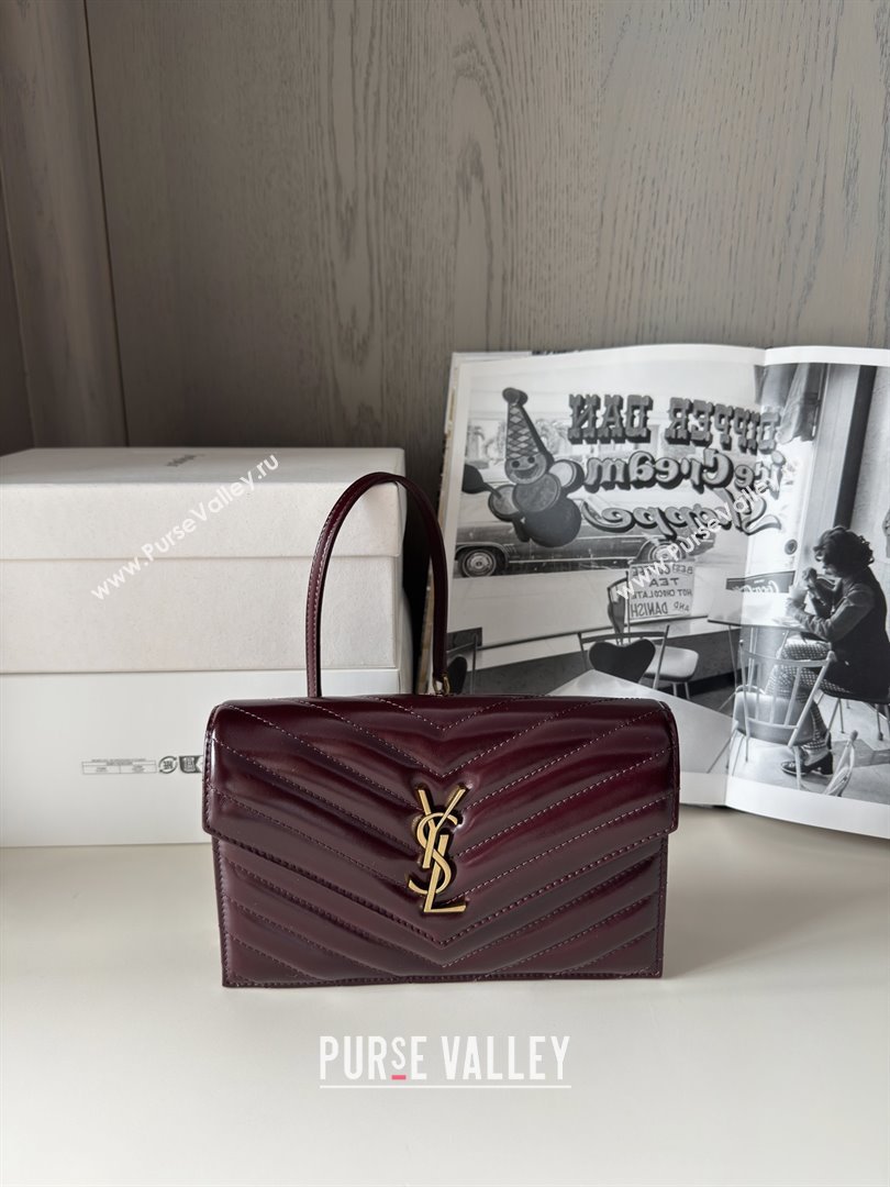 Saint Laurent Cassandre Matelasse Envelope Chain Wallet in Waxy Leather 742920 Burgundy 2024 Top Quality (HONGS-25081109)