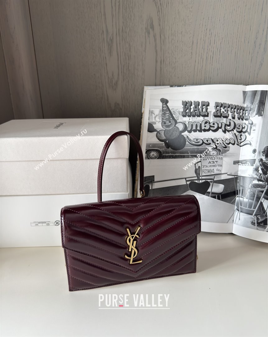 Saint Laurent Cassandre Matelasse Envelope Chain Wallet in Waxy Leather 742920 Burgundy 2024 Top Quality (HONGS-25081109)