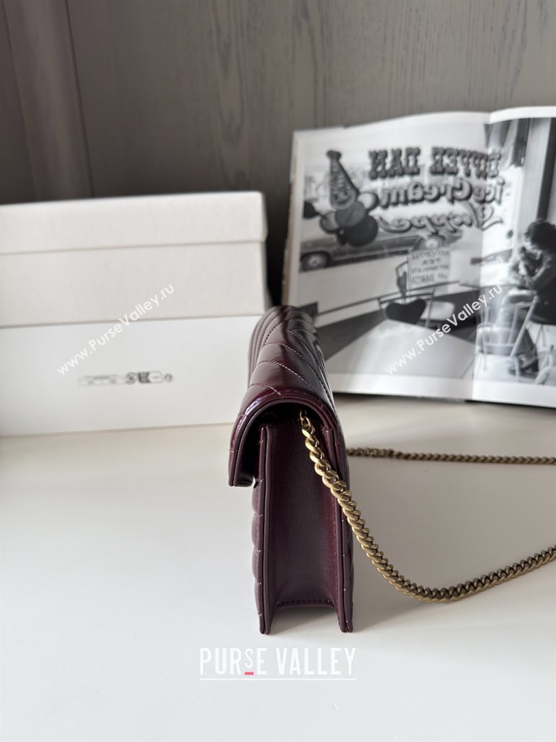Saint Laurent Cassandre Matelasse Envelope Chain Wallet in Waxy Leather 742920 Burgundy 2024 Top Quality (HONGS-25081109)