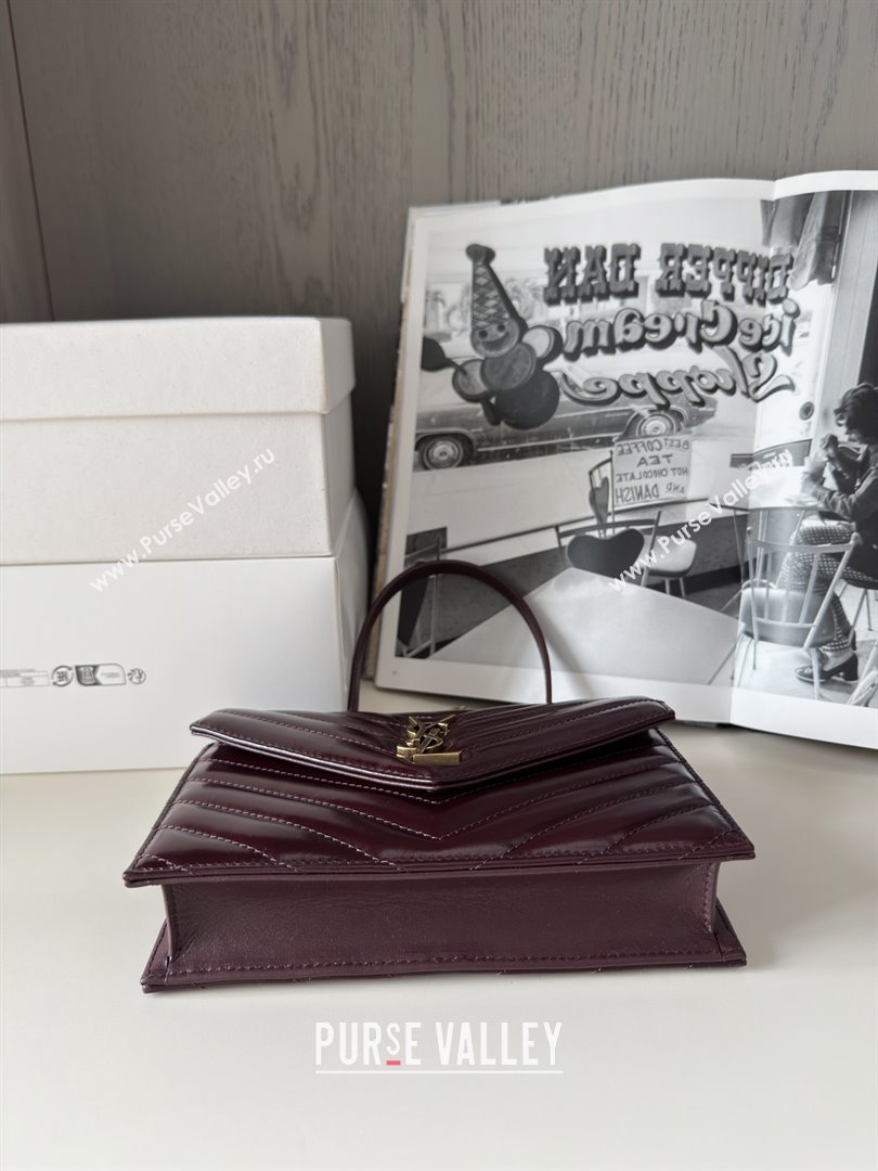 Saint Laurent Cassandre Matelasse Envelope Chain Wallet in Waxy Leather 742920 Burgundy 2024 Top Quality (HONGS-25081109)