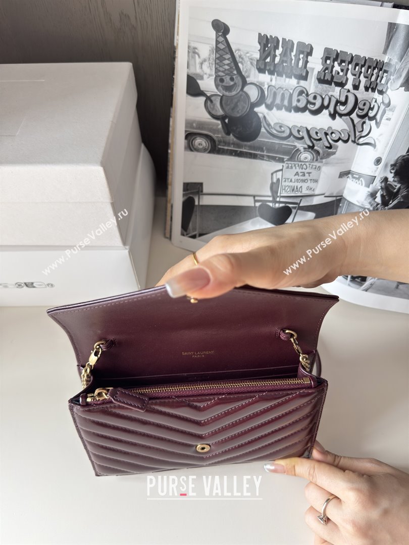 Saint Laurent Cassandre Matelasse Envelope Chain Wallet in Waxy Leather 742920 Burgundy 2024 Top Quality (HONGS-25081109)