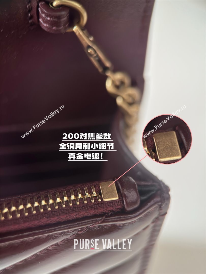 Saint Laurent Cassandre Matelasse Envelope Chain Wallet in Waxy Leather 742920 Burgundy 2024 Top Quality (HONGS-25081109)