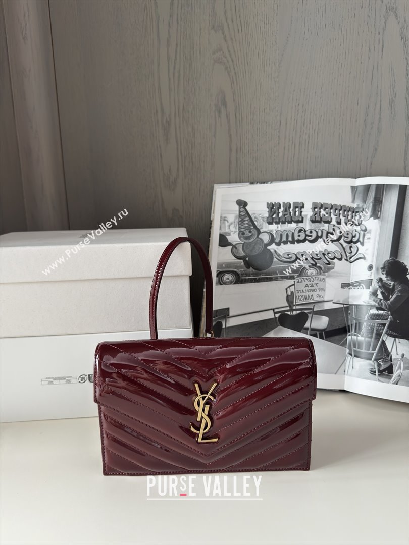 Saint Laurent Cassandre Matelasse Envelope Chain Wallet in Patent Leather 742920 Burgundy 2024 Top Quality (HONGS-25081110)