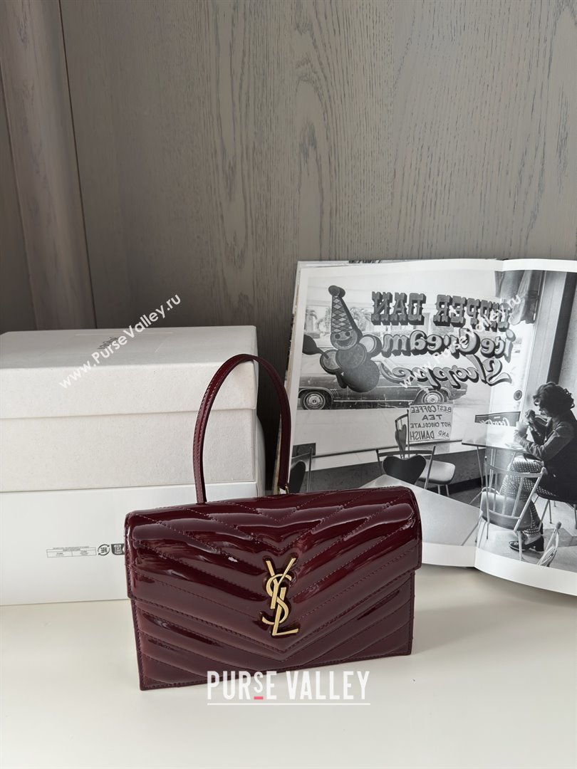 Saint Laurent Cassandre Matelasse Envelope Chain Wallet in Patent Leather 742920 Burgundy 2024 Top Quality (HONGS-25081110)