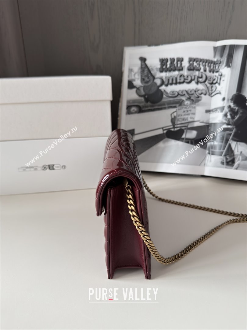 Saint Laurent Cassandre Matelasse Envelope Chain Wallet in Patent Leather 742920 Burgundy 2024 Top Quality (HONGS-25081110)