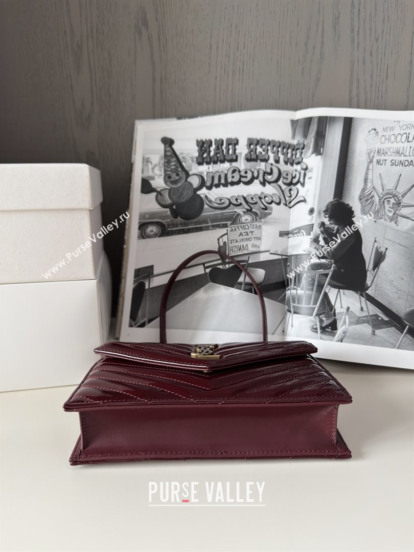 Saint Laurent Cassandre Matelasse Envelope Chain Wallet in Patent Leather 742920 Burgundy 2024 Top Quality (HONGS-25081110)