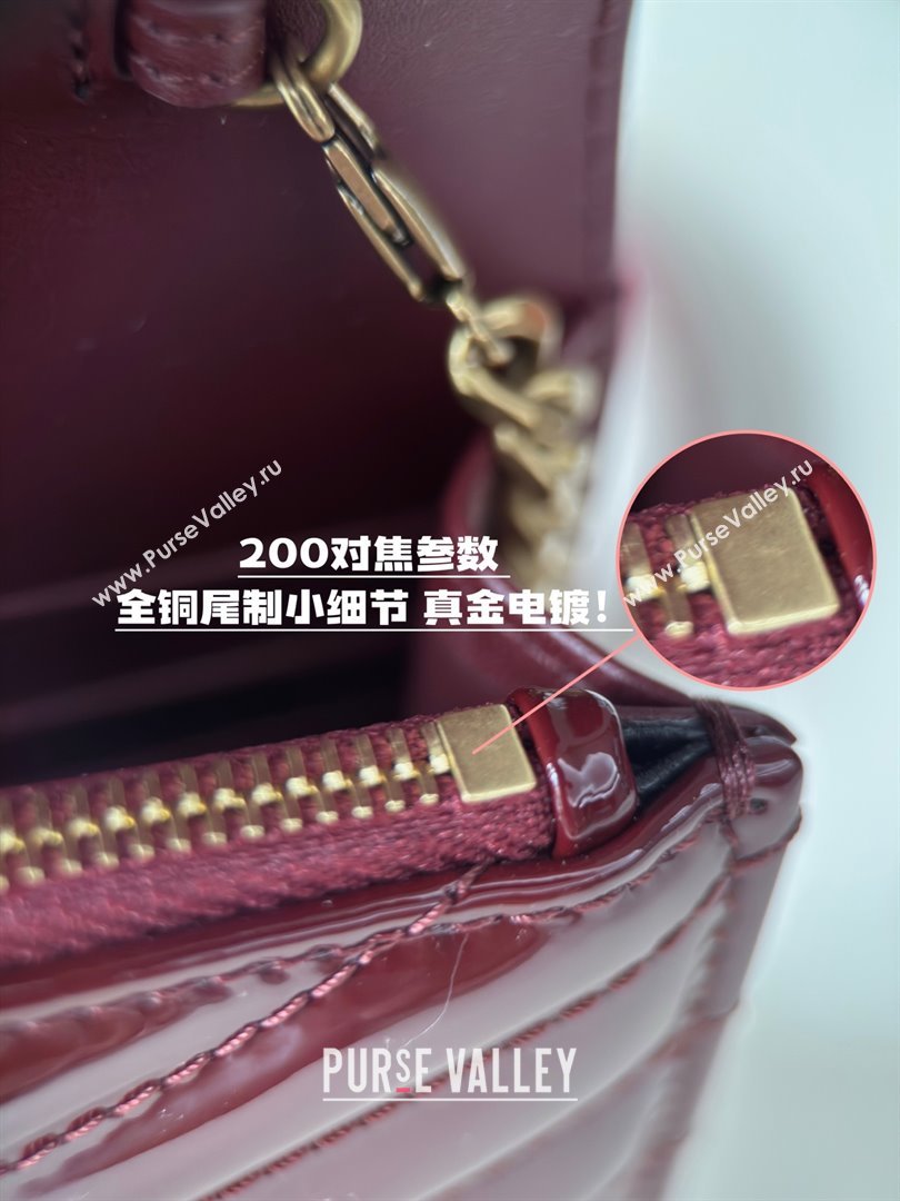 Saint Laurent Cassandre Matelasse Envelope Chain Wallet in Patent Leather 742920 Burgundy 2024 Top Quality (HONGS-25081110)