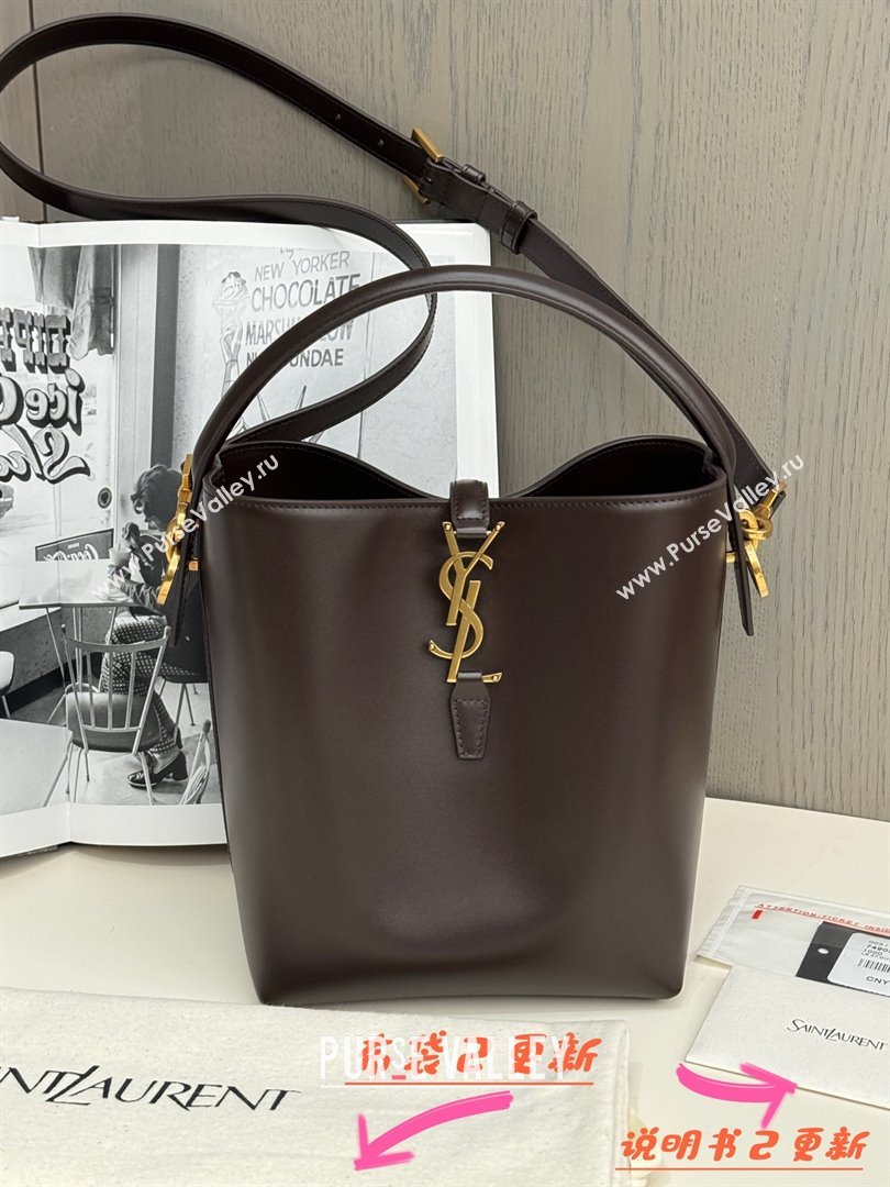Saint Laurent Le 37 Small Bucket bag in Shiny Leather 749036 Coffee Red 2025 Top Quality (HONGS-25080507)