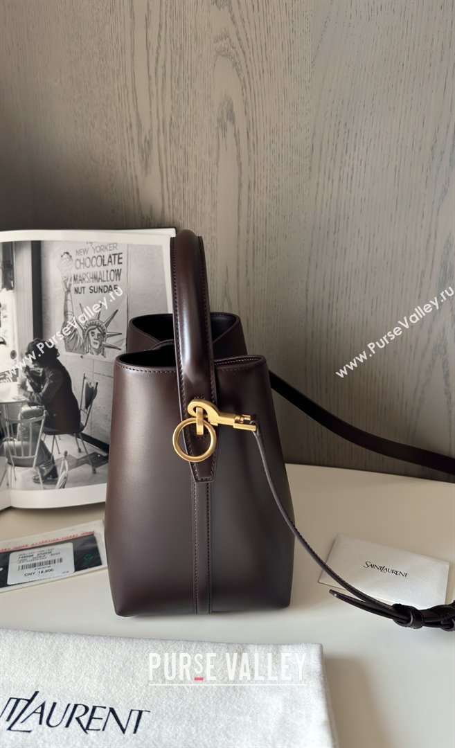 Saint Laurent Le 37 Small Bucket bag in Shiny Leather 749036 Coffee Red 2025 Top Quality (HONGS-25080507)