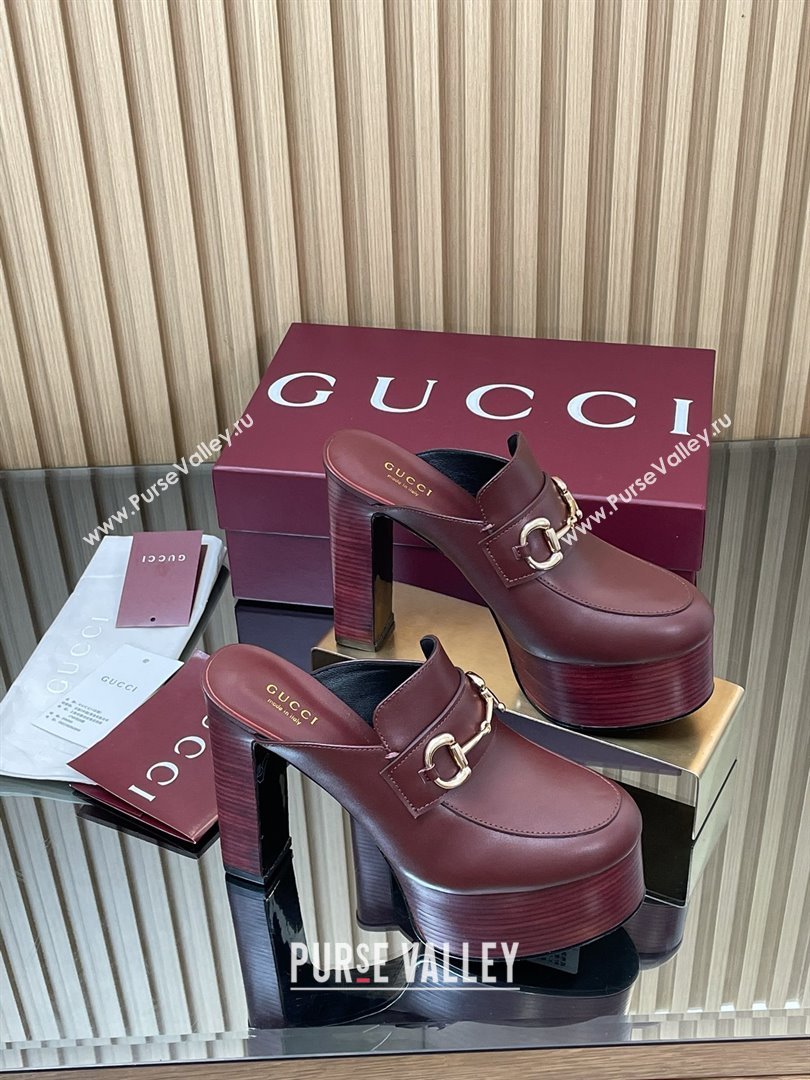 Gucci Platform Mule with Horsebit 835315 Burgundy 2025 (MD-25080605)