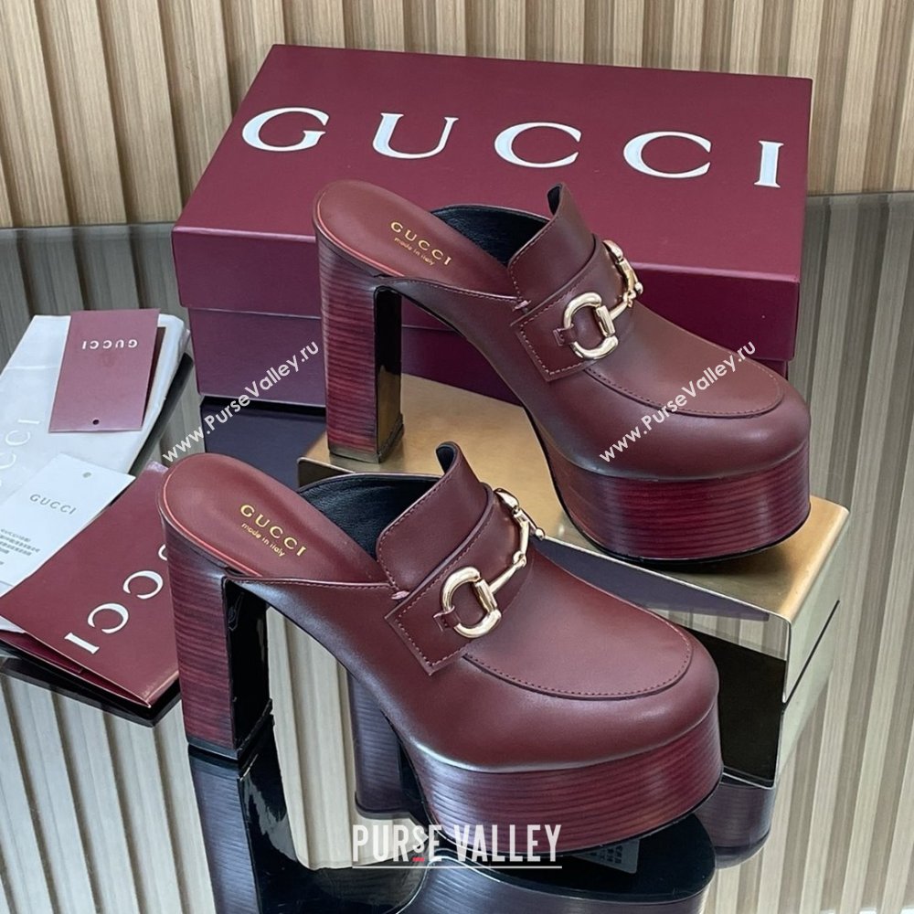 Gucci Platform Mule with Horsebit 835315 Burgundy 2025 (MD-25080605)