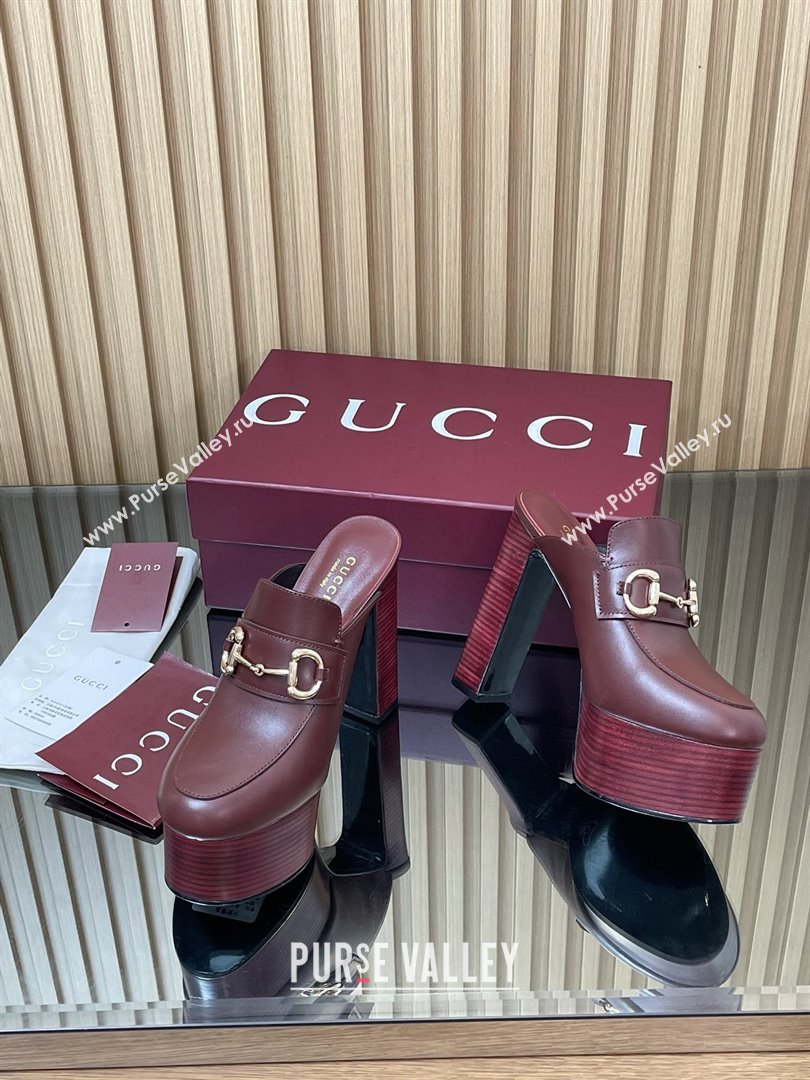 Gucci Platform Mule with Horsebit 835315 Burgundy 2025 (MD-25080605)
