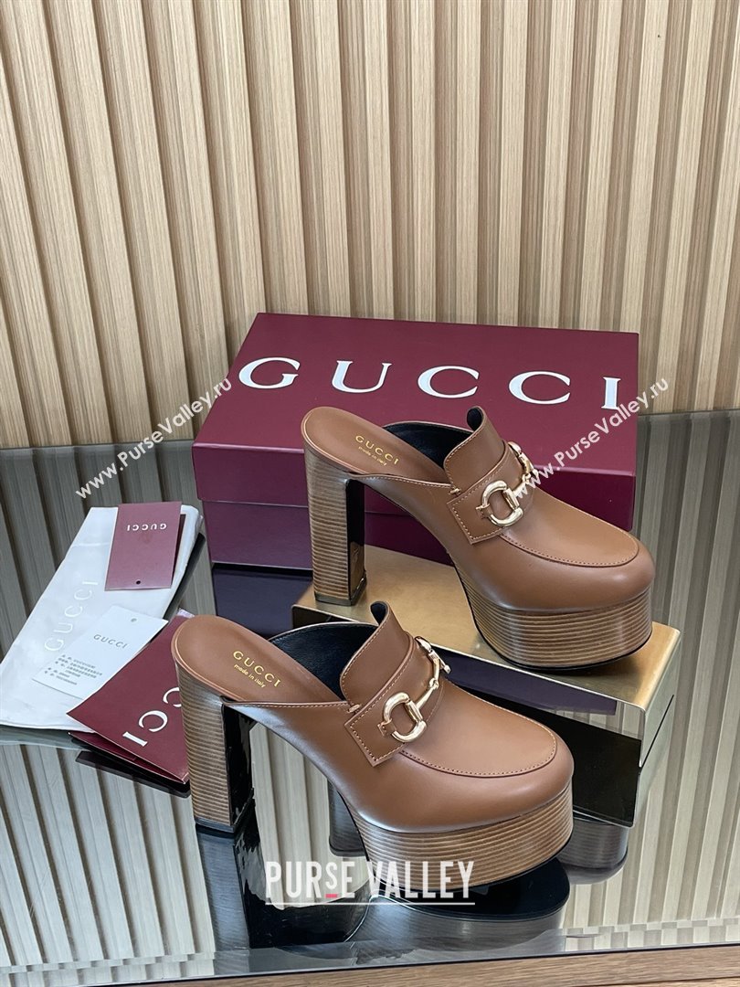 Gucci Platform Mule with Horsebit 835315 Brown 2025 (MD-25080606)