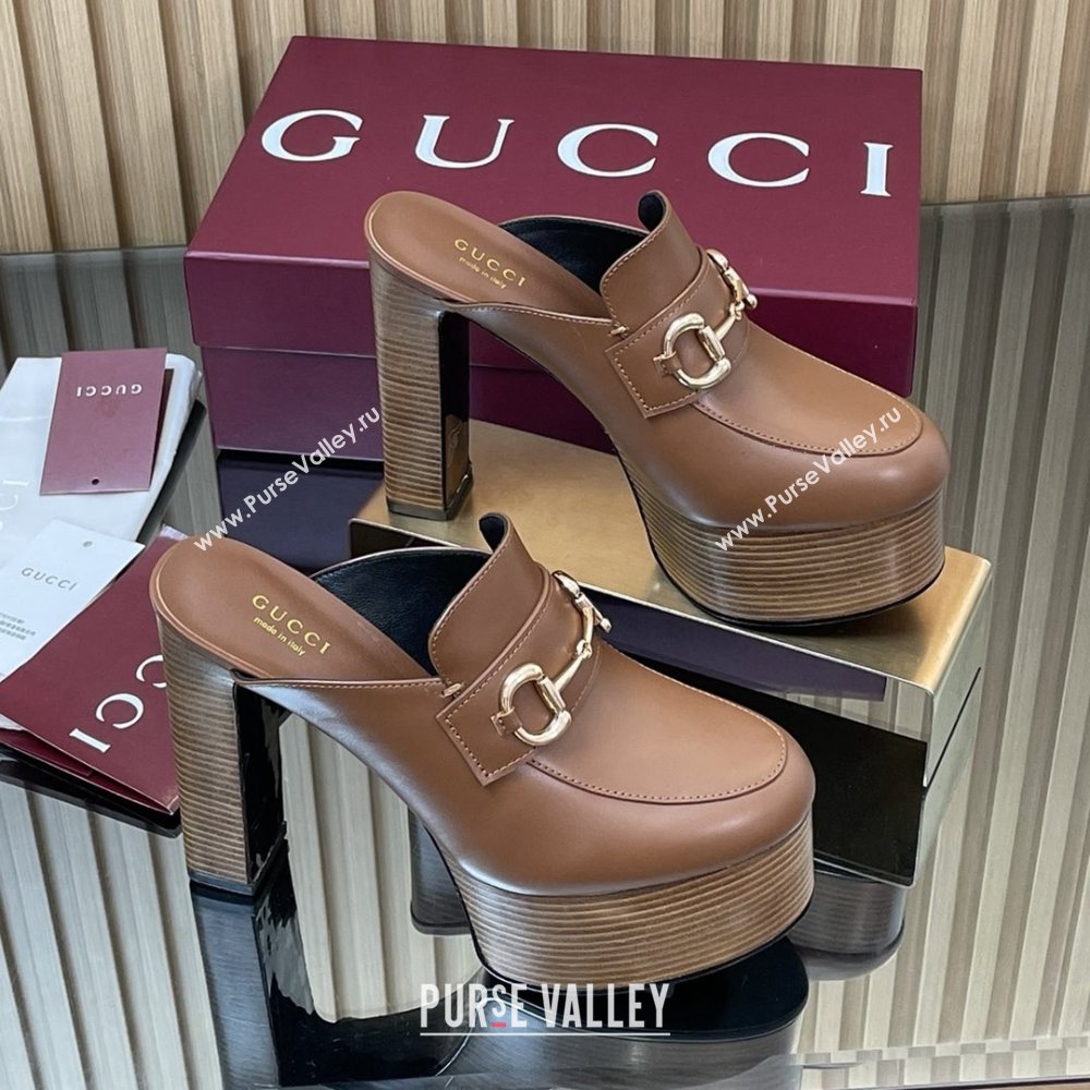 Gucci Platform Mule with Horsebit 835315 Brown 2025 (MD-25080606)