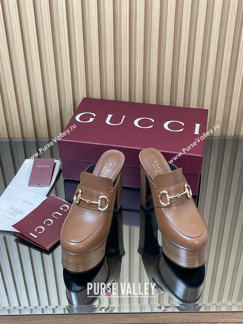 Gucci Platform Mule with Horsebit 835315 Brown 2025 (MD-25080606)