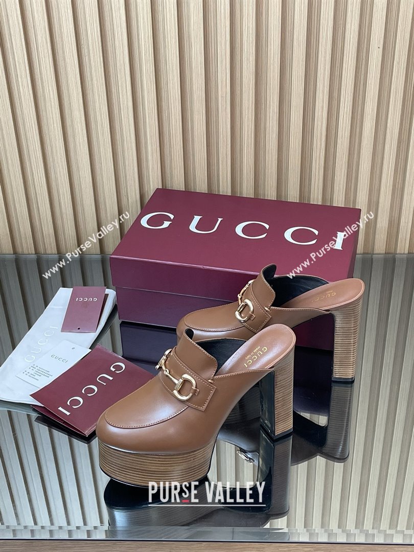 Gucci Platform Mule with Horsebit 835315 Brown 2025 (MD-25080606)
