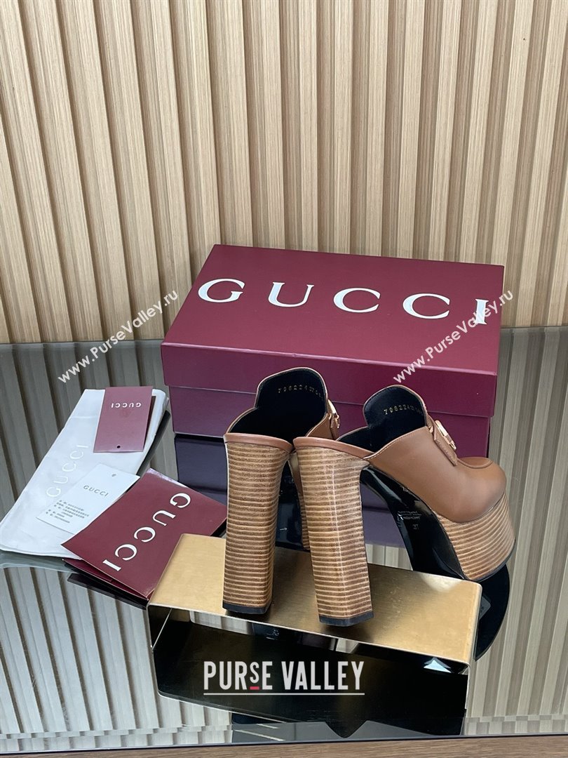 Gucci Platform Mule with Horsebit 835315 Brown 2025 (MD-25080606)