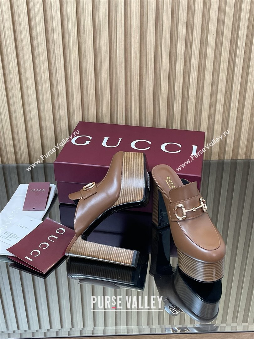 Gucci Platform Mule with Horsebit 835315 Brown 2025 (MD-25080606)