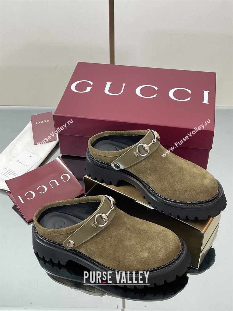 Gucci Suede Mule with Horsebit 835829 Dark Green 2025 (MD-25080610)