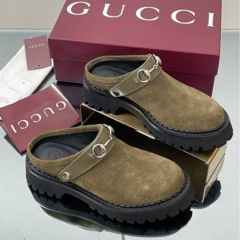 Gucci Suede Mule with Horsebit 835829 Dark Green 2025 (MD-25080610)