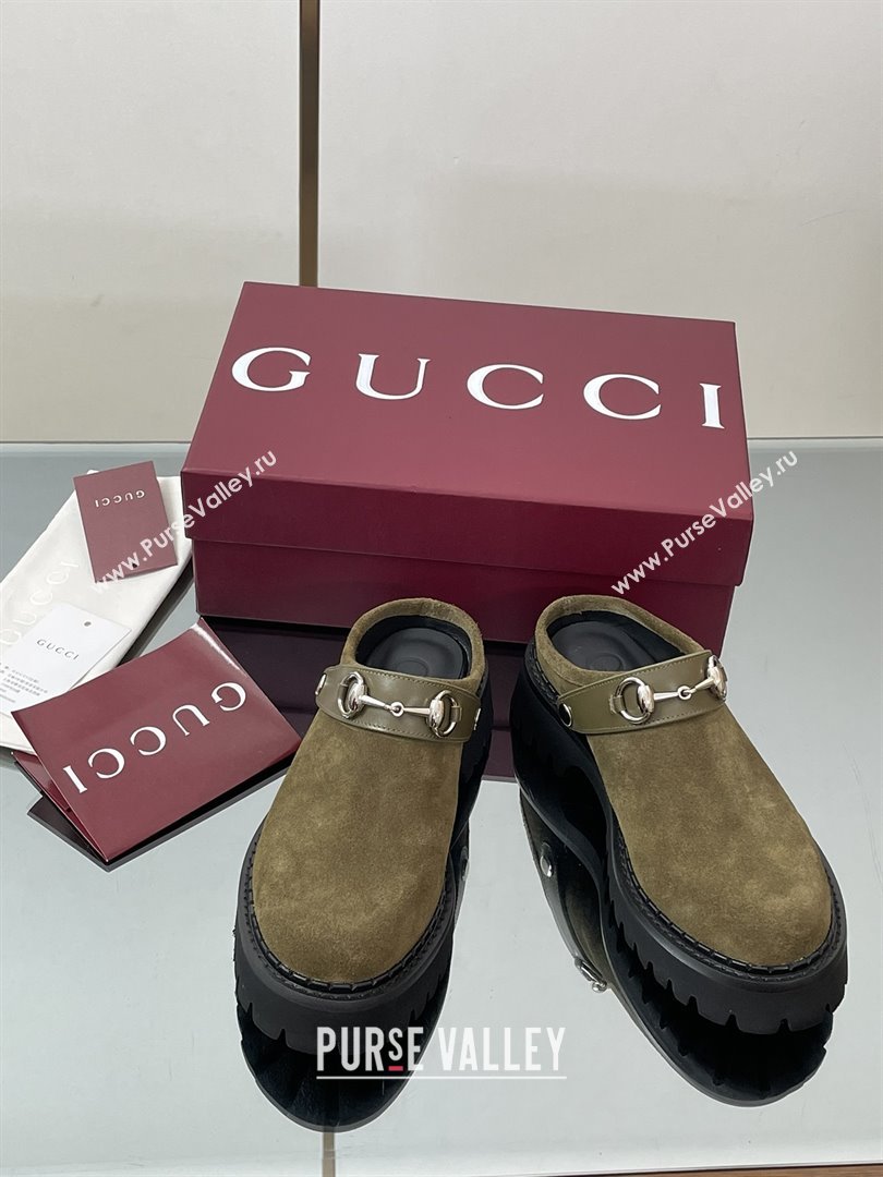 Gucci Suede Mule with Horsebit 835829 Dark Green 2025 (MD-25080610)