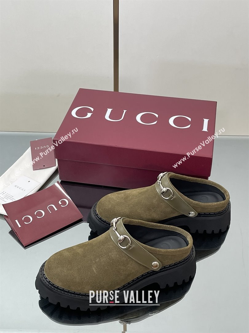 Gucci Suede Mule with Horsebit 835829 Dark Green 2025 (MD-25080610)