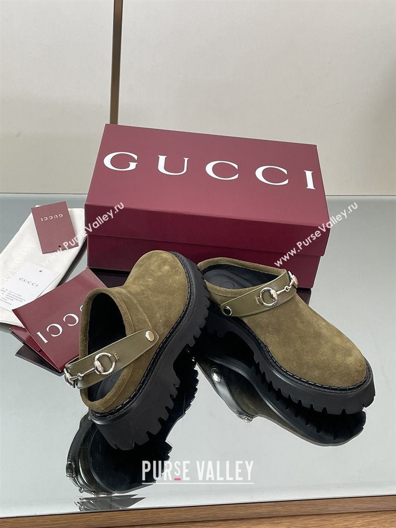 Gucci Suede Mule with Horsebit 835829 Dark Green 2025 (MD-25080610)