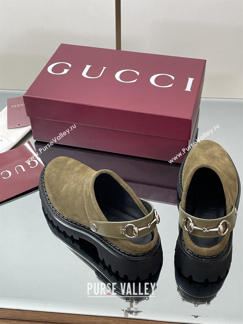 Gucci Suede Mule with Horsebit 835829 Dark Green 2025 (MD-25080610)