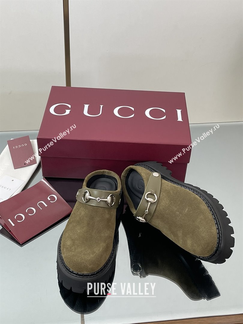 Gucci Suede Mule with Horsebit 835829 Dark Green 2025 (MD-25080610)