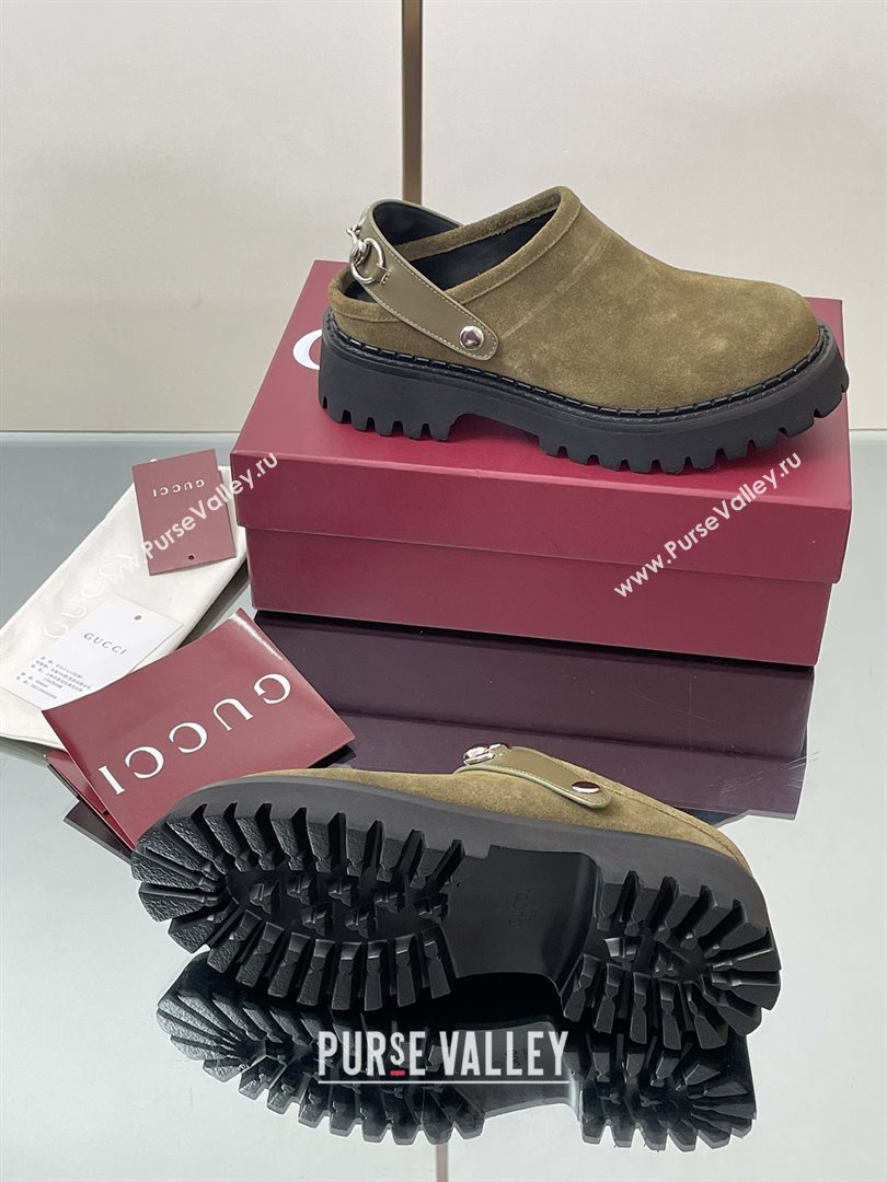 Gucci Suede Mule with Horsebit 835829 Dark Green 2025 (MD-25080610)