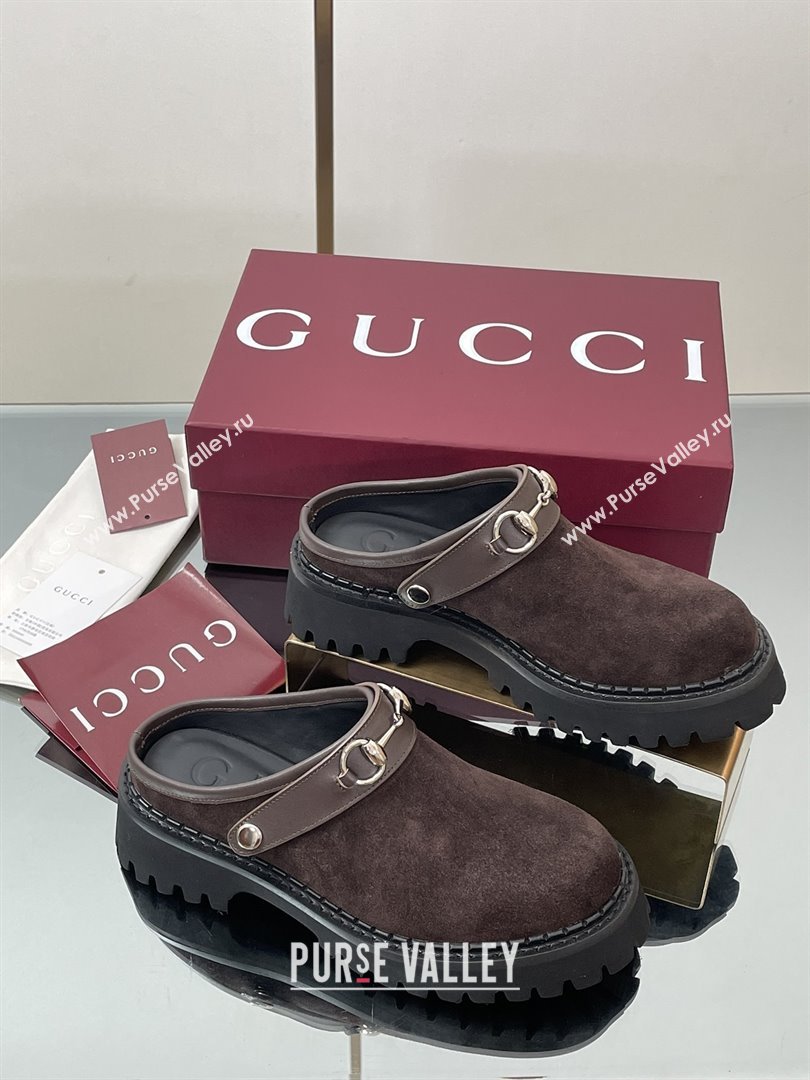 Gucci Suede Mule with Horsebit 835829 Dark Brown 2025 (MD-25080611)