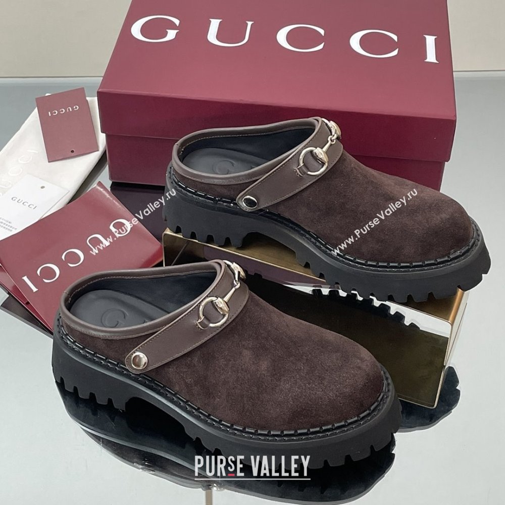 Gucci Suede Mule with Horsebit 835829 Dark Brown 2025 (MD-25080611)
