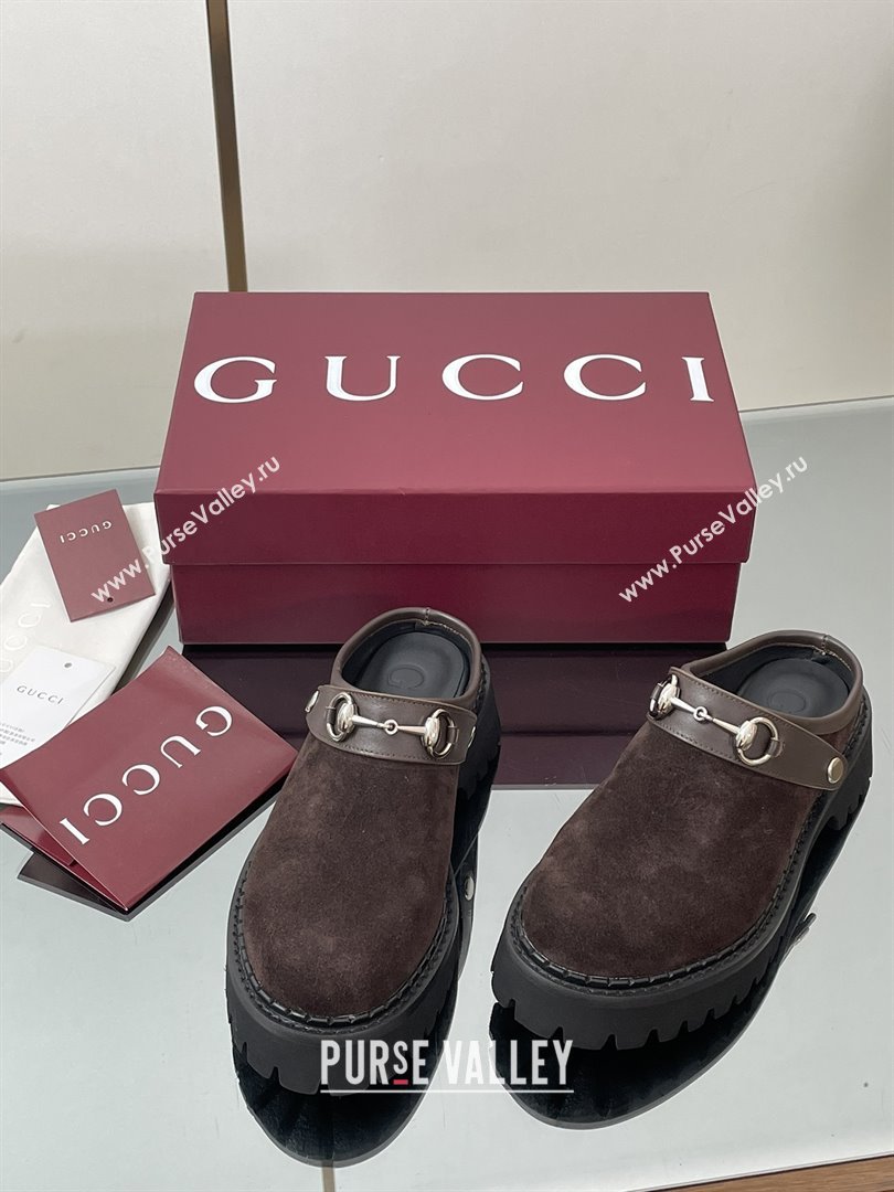 Gucci Suede Mule with Horsebit 835829 Dark Brown 2025 (MD-25080611)