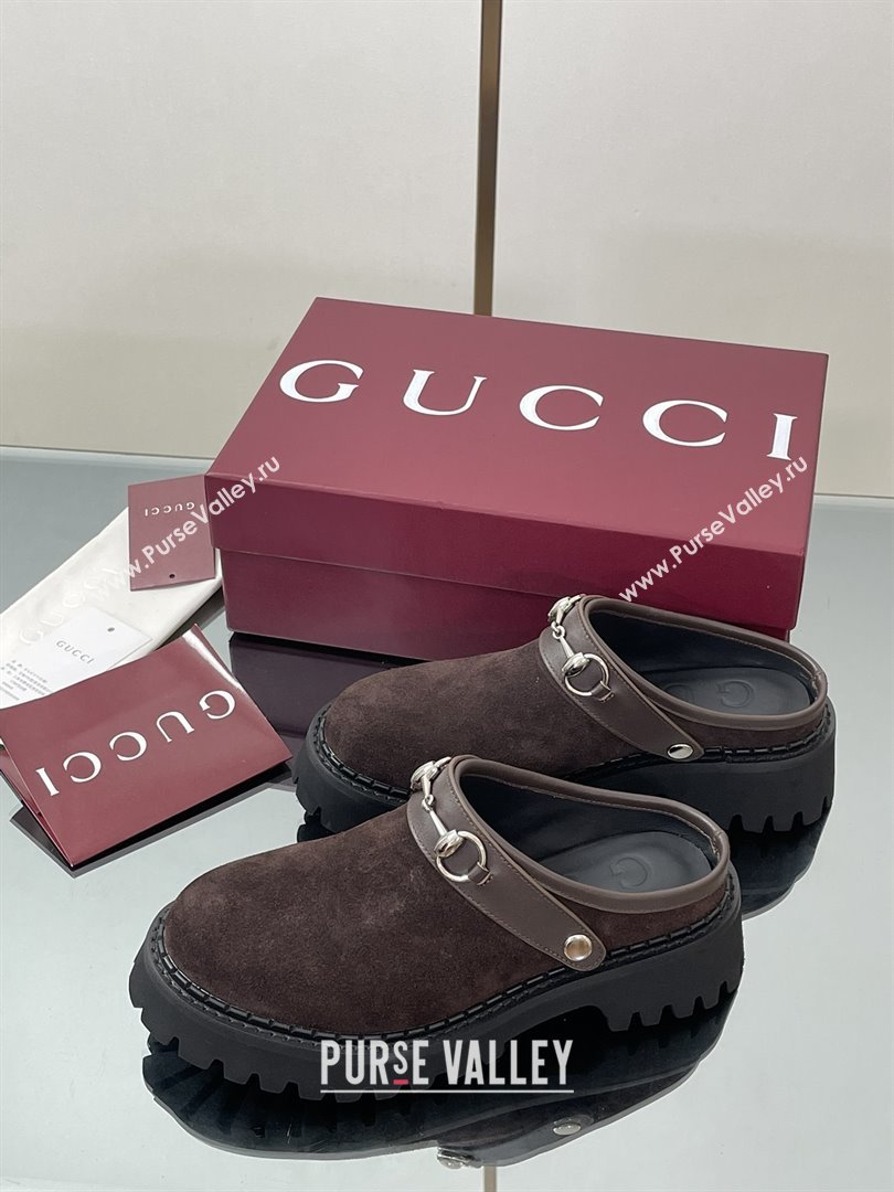 Gucci Suede Mule with Horsebit 835829 Dark Brown 2025 (MD-25080611)
