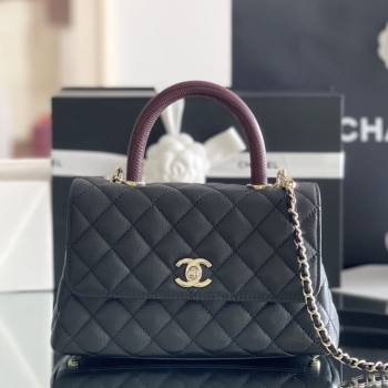 Chanel Coco Small Flap Bag with Top Handle in Onda Verde Calfskin A92990 Black/Burgundy 2025 Top Quality (MHE-25080702)