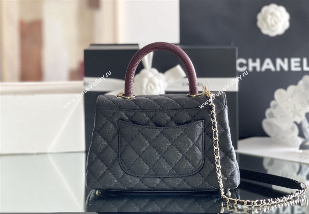 Chanel Coco Small Flap Bag with Top Handle in Onda Verde Calfskin A92990 Black/Burgundy 2025 Top Quality (MHE-25080702)