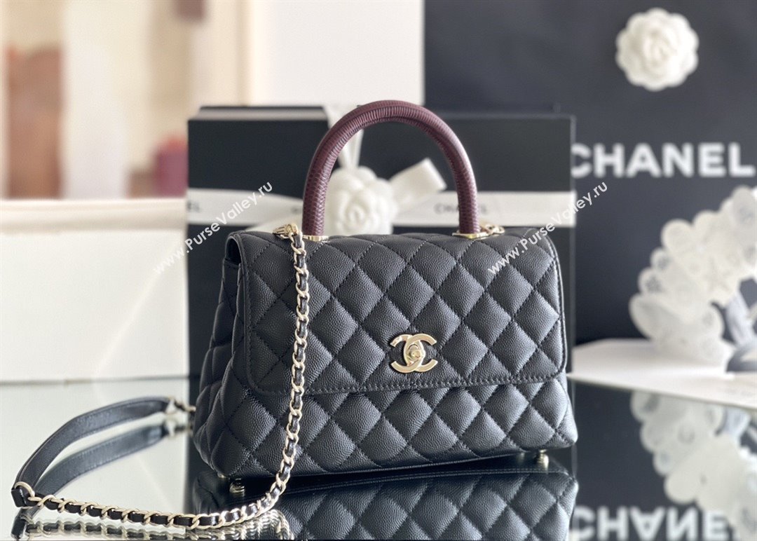 Chanel Coco Small Flap Bag with Top Handle in Onda Verde Calfskin A92990 Black/Burgundy 2025 Top Quality (MHE-25080702)
