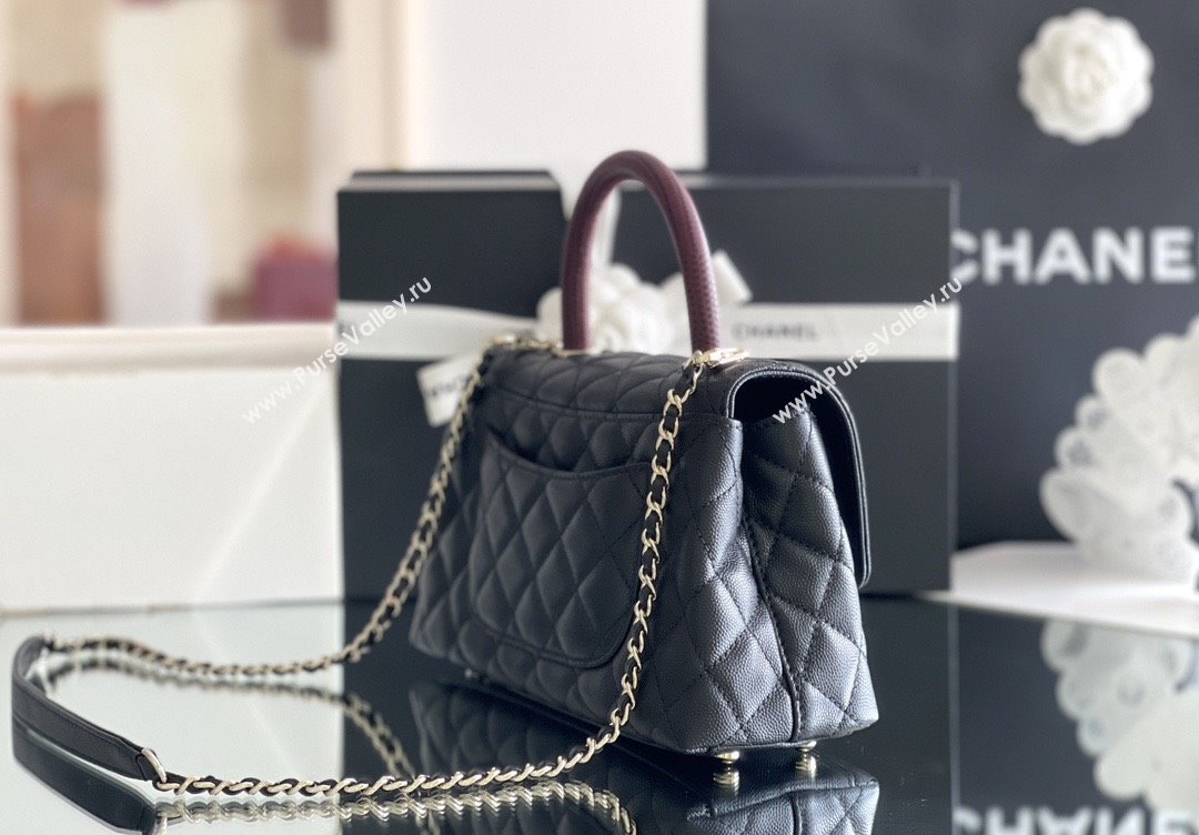 Chanel Coco Small Flap Bag with Top Handle in Onda Verde Calfskin A92990 Black/Burgundy 2025 Top Quality (MHE-25080702)