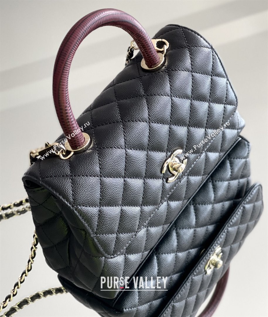 Chanel Coco Small Flap Bag with Top Handle in Onda Verde Calfskin A92990 Black/Burgundy 2025 Top Quality (MHE-25080702)