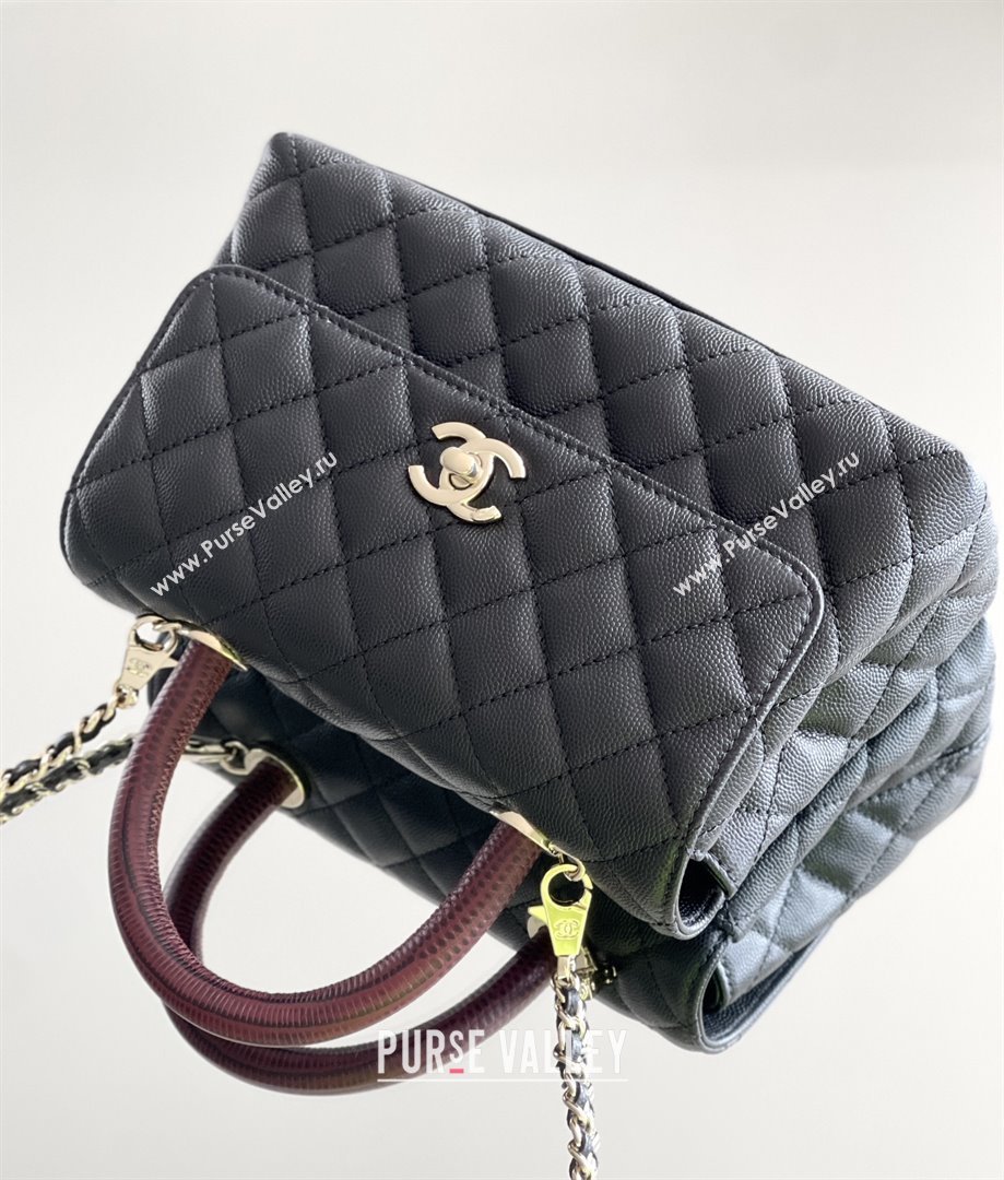 Chanel Coco Small Flap Bag with Top Handle in Onda Verde Calfskin A92990 Black/Burgundy 2025 Top Quality (MHE-25080702)