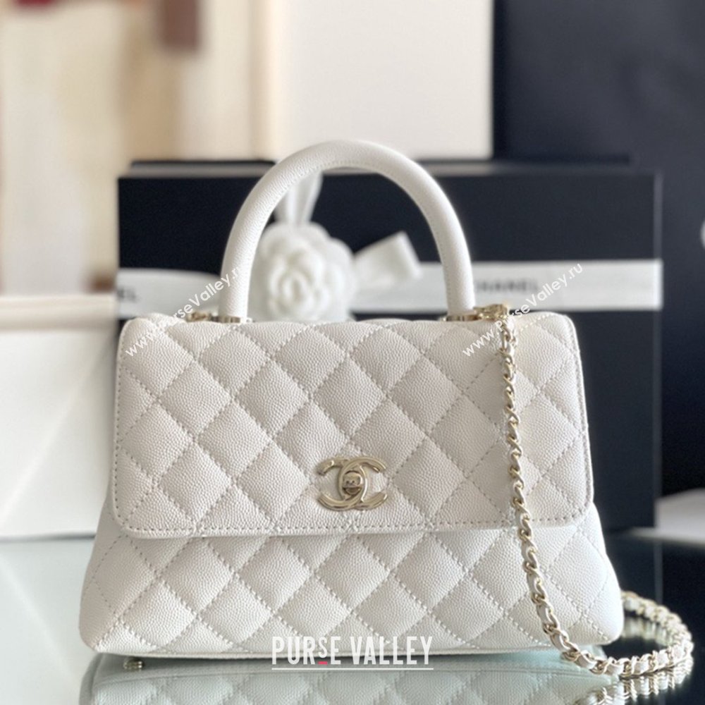 Chanel Coco Small Flap Bag with Top Handle in Onda Verde Calfskin A92990 White 2025 Top Quality (MHE-25080705)