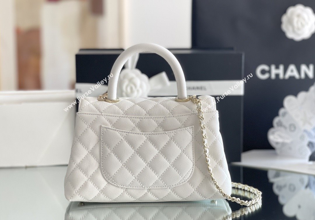 Chanel Coco Small Flap Bag with Top Handle in Onda Verde Calfskin A92990 White 2025 Top Quality (MHE-25080705)