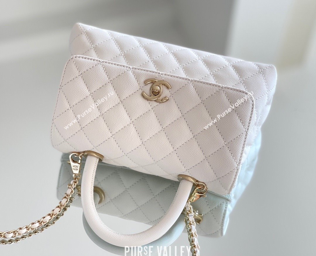 Chanel Coco Small Flap Bag with Top Handle in Onda Verde Calfskin A92990 White 2025 Top Quality (MHE-25080705)