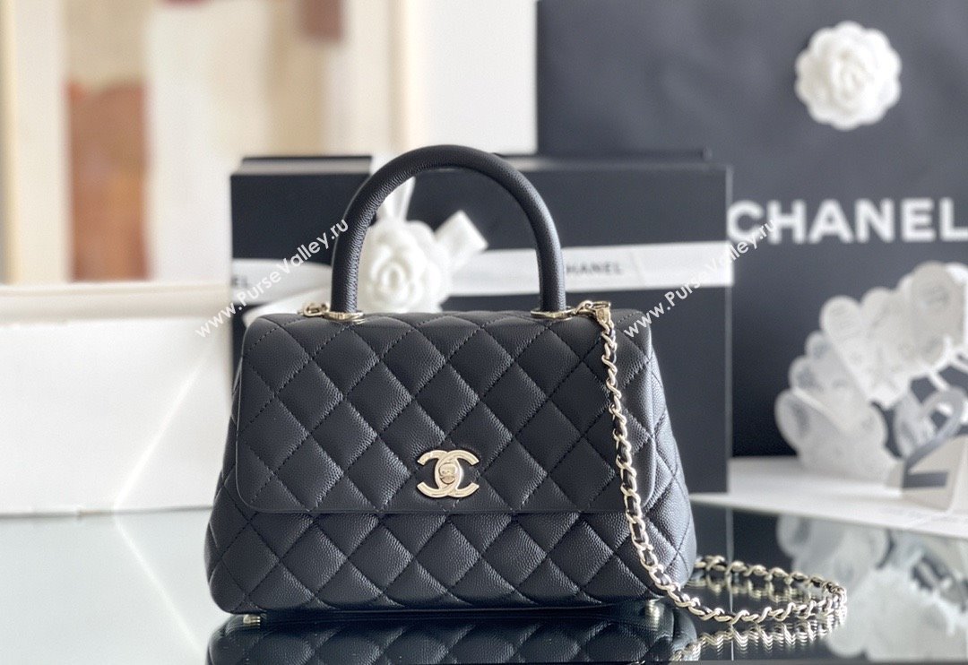 Chanel Coco Small Flap Bag with Top Handle in Onda Verde Calfskin A92990 Black 02 2025 Top Quality (MHE-25080704)