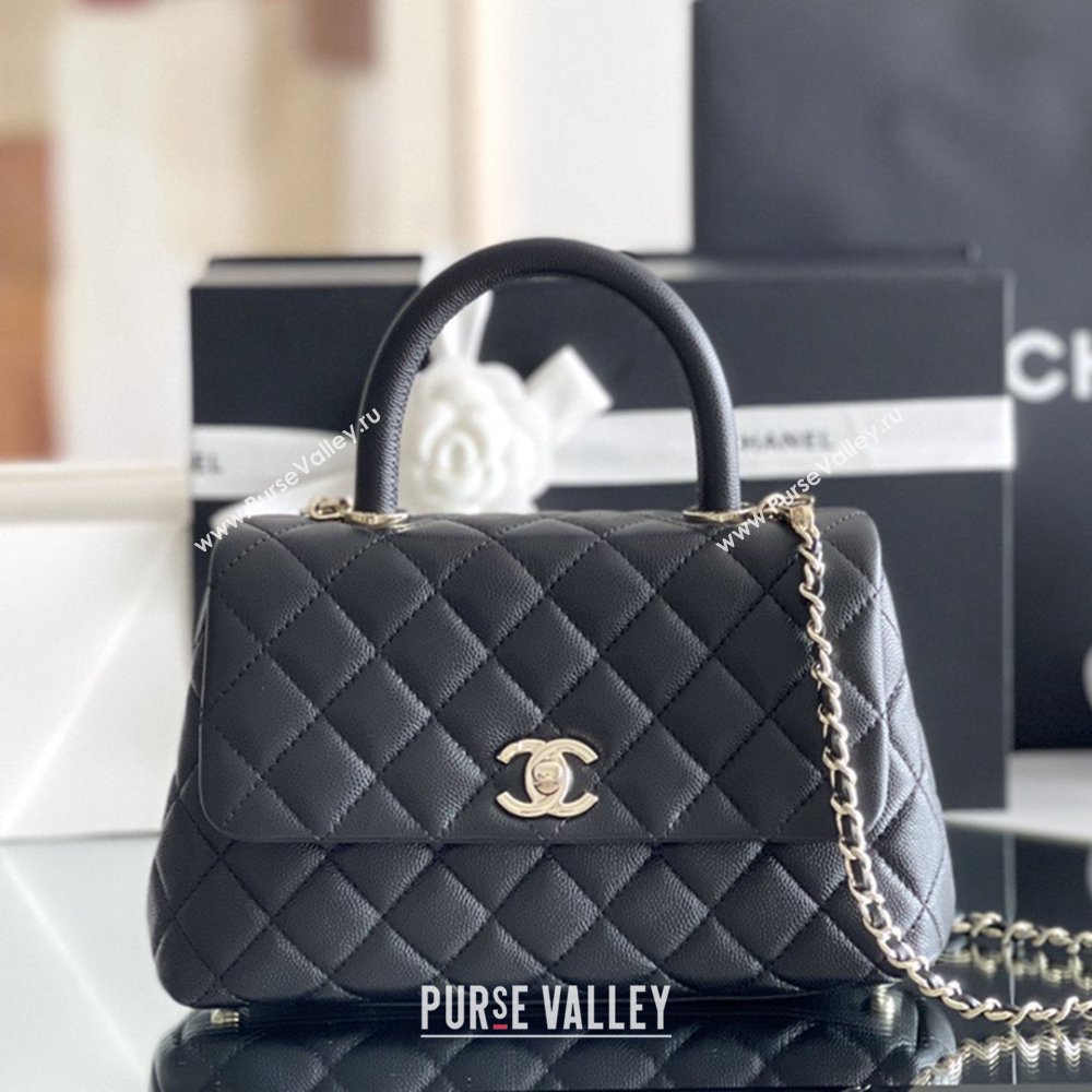 Chanel Coco Small Flap Bag with Top Handle in Onda Verde Calfskin A92990 Black 02 2025 Top Quality (MHE-25080704)