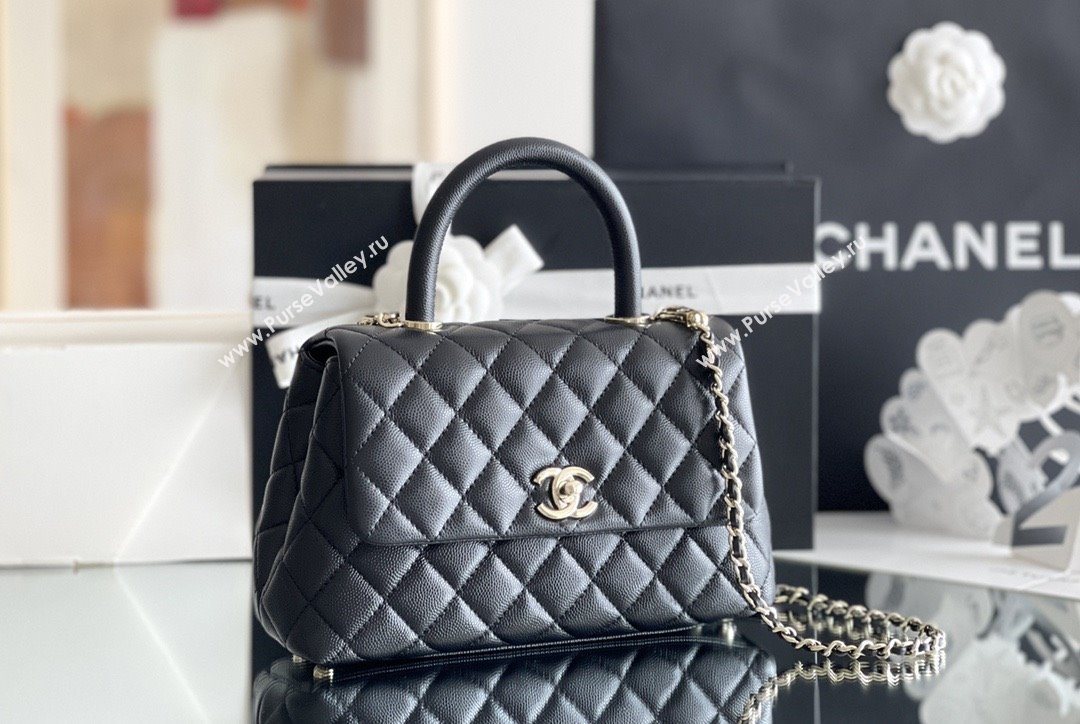 Chanel Coco Small Flap Bag with Top Handle in Onda Verde Calfskin A92990 Black 02 2025 Top Quality (MHE-25080704)